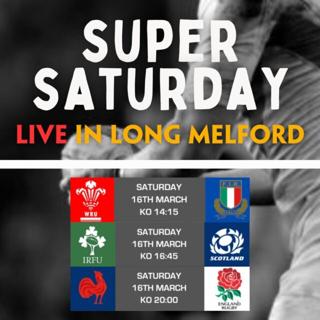 Join Us Today For What'S Sure To Be A Thrilling End To This Year'S Six Nations!
With All To Play For It'S Sure To Be An Amazing Afternoon Of Rugby So Come Down To Our Taproom In Long Melford And Tuck Yourselves In With A Pint Of Your Favourite Nethergate Beer And A Plate Of Mex Appeal While You'Re At It!
Wales V Italy - 2.15Pm 🏴󠁧󠁢󠁷󠁬󠁳󠁿 🇮🇹 
Ireland V Scotland - 4.45Pm 🏴󠁧󠁢󠁳󠁣󠁴󠁿 🇨🇮
France V England - 8Pm 🏴󠁧󠁢󠁥󠁮󠁧󠁿 🇫🇷

#Sixnations #Livehere #Sudbury #Nethergate #Longmelford #Taproom